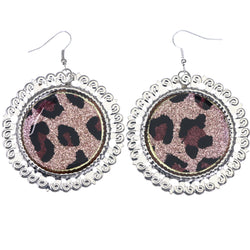 Mi Amore Glitter Sparkle,Cheetah Print Dangle-Earrings Pink & Silver-Tone