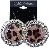 Mi Amore Glitter Sparkle,Cheetah Print Dangle-Earrings Pink & Silver-Tone