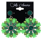 Mi Amore Flower Drop-Dangle-Earrings Green/Silver-Tone