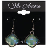 Mi Amore AB Finish Faceted Dangle-Earrings Green & Silver-Tone