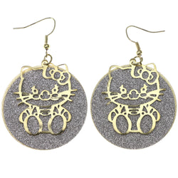 Mi Amore Glitter Sparkle,Kitty Bow Dangle-Earrings Silver-Tone & Gold-Tone