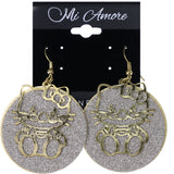 Mi Amore Glitter Sparkle,Kitty Bow Dangle-Earrings Silver-Tone & Gold-Tone