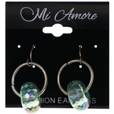 Mi Amore Faceted  AB Finish Dangle-Earrings Silver-Tone & Green