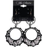 Mi Amore Flower Dangle-Earrings Black/Silver-Tone