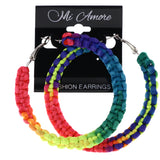 Mi Amore Rainbow Braided Hoop-Earrings Multicolor & Silver-Tone