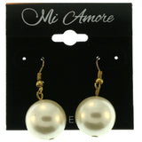 Gold-Tone Metal Dangle-Earrings With White Bead Accents