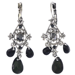 Mi Amore Antiqued Faceted Dangle-Earrings Silver-Tone & Black