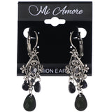 Mi Amore Antiqued Faceted Dangle-Earrings Silver-Tone & Black