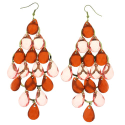 Gold-Tone Metal Chandelier-Earrings With Red Crystal Accents