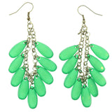 Silver-Tone Metal Dangle-Earrings With Green Bead Accents