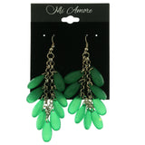 Silver-Tone Metal Dangle-Earrings With Green Bead Accents