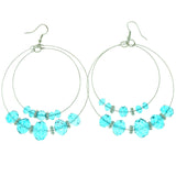 Silver-Tone Metal Dangle-Earrings With Blue Crystal Accents
