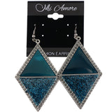 Mi Amore Glitter Sparkle Dangle-Earrings Blue & Silver-Tone