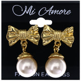 Mi Amore Bow Drop-Dangle-Earrings Gold-Tone/White