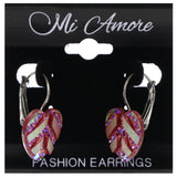 Mi Amore AB Finish Heart Dangle-Earrings Red & Silver-Tone