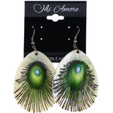 Mi Amore Peacock Feather Dangle-Earrings Green/White