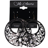 Mi Amore Faceted Flower Dangle-Earrings Black & Silver-Tone