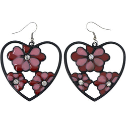 Mi Amore Flower Heart Dangle-Earrings Pink & Black