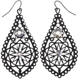 Mi Amore Flower Dangle-Earrings Black/Silver-Tone