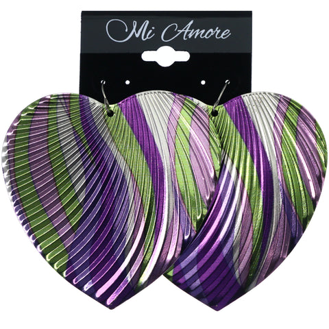 Mi Amore Textured Heart Dangle-Earrings Purple & Green