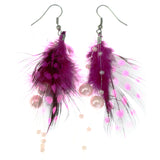 Mi Amore Polka Dot Feathers Dangle-Earrings Pink & Silver-Tone