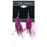 Mi Amore Polka Dot Feathers Dangle-Earrings Pink & Silver-Tone