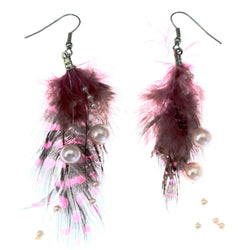 Mi Amore Polka Dot Feathers Dangle-Earrings Pink & Brown