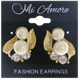 Mi Amore Leaf Stud-Earrings Gold-Tone/White