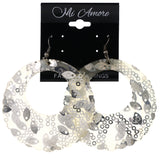 Mi Amore Sequin Flower Dangle-Earrings Silver-Tone & White