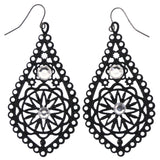 Mi Amore Flower Dangle-Earrings Black/Silver-Tone