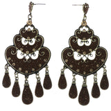 Mi Amore Antiqued Heart Dangle-Earrings Brown & Gold-Tone