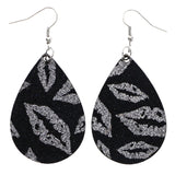 Mi Amore Glitter Lips Dangle-Earrings Black & Silver-Tone