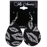 Mi Amore Glitter Lips Dangle-Earrings Black & Silver-Tone