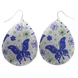 Mi Amore Butterfly Flower Dangle-Earrings Silver-Tone & Blue