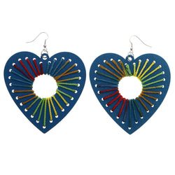 Mi Amore String Art Heart Dangle-Earrings Blue & Multicolor