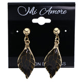 Mi Amore Leaf Drop-Dangle-Earrings Black/Gold-Tone