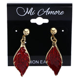 Mi Amore Leaf Drop-Dangle-Earrings Red/Gold-Tone