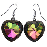 Mi Amore Antiqued AB Finish Heart Dangle-Earrings Silver-Tone & Multicolor