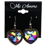 Mi Amore Antiqued AB Finish Heart Dangle-Earrings Silver-Tone & Multicolor