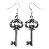 Mi Amore Antiqued Key Dangle-Earrings Silver-Tone & Black