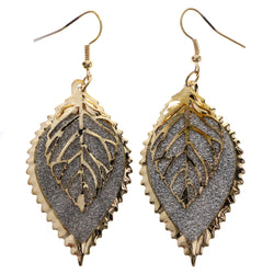 Mi Amore Glitter Leaf Dangle-Earrings Gold-Tone & Silver-Tone