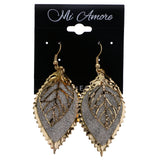 Mi Amore Glitter Leaf Dangle-Earrings Gold-Tone & Silver-Tone