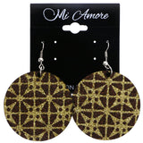 Mi Amore Glitter Flower Dangle-Earrings Brown & Gold-Tone