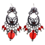 Mi Amore Flower Antiqued Drop-Dangle-Earrings Red & Silver-Tone