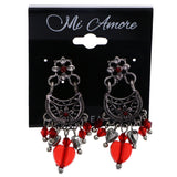 Mi Amore Flower Antiqued Drop-Dangle-Earrings Red & Silver-Tone