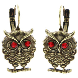 Mi Amore Antiqued Owl Dangle-Earrings Gold-Tone & Red