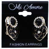 Mi Amore Heart Flower Stud-Earrings Black & Gold-Tone