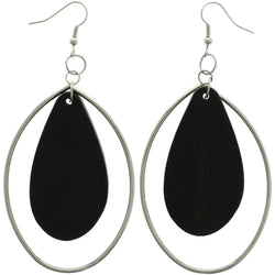 Mi Amore Wooden Teardrop Shape Dangle-Earrings Silver-Tone/Black