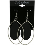 Mi Amore Wooden Teardrop Shape Dangle-Earrings Silver-Tone/Black