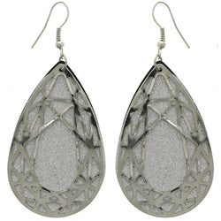 Mi Amore Glitter Teardrop Shape Dangle-Earrings Silver-Tone